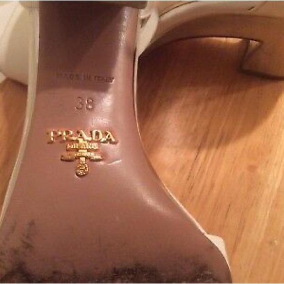 Prada White Patent Leather Metallic Heel Ankle Strap Sandals 38 US 8 - Picture 5 of 7